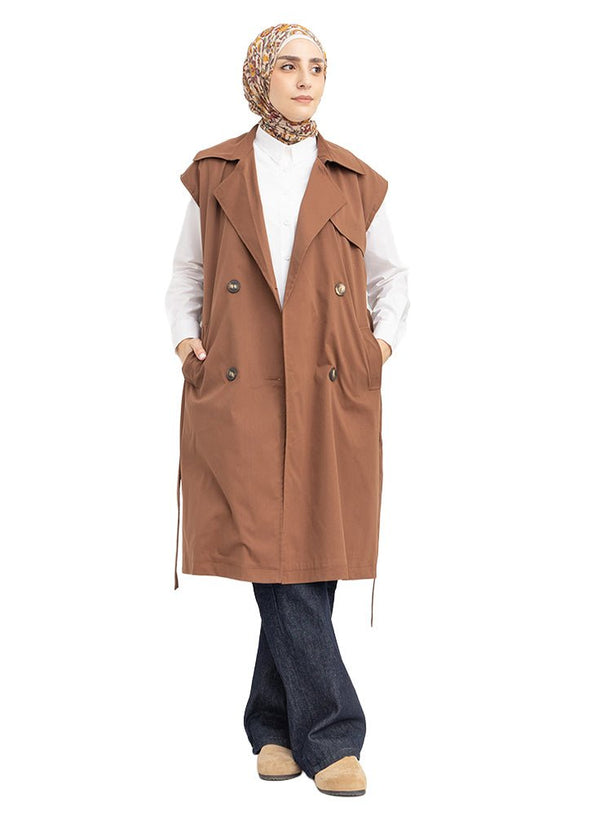 Chocolate RD-Sleeveless Trench Coat - Khotwh
