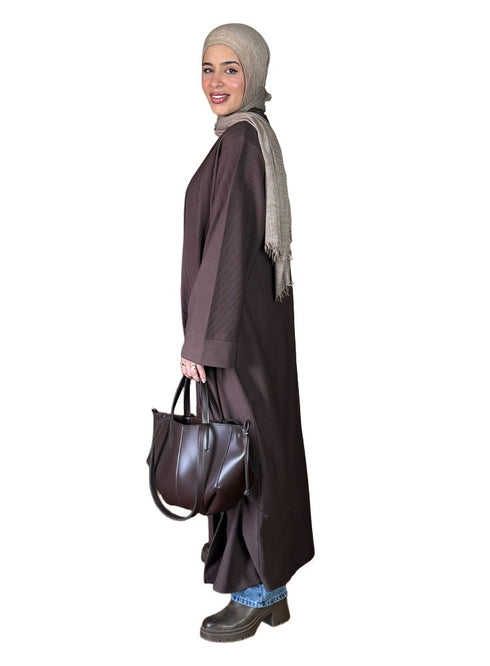Chocolate Ribbed Long Cardigan - Khotwh