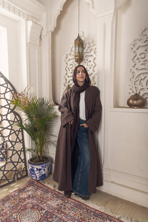Chocolate Ribbed Long Cardigan - Khotwh