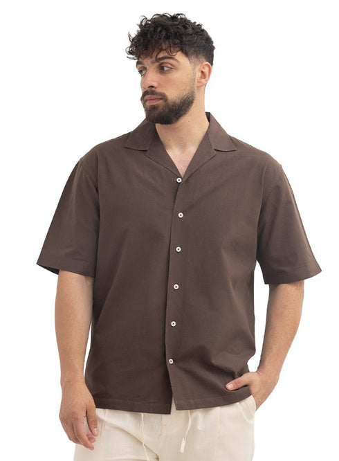 Chocolate Tennis Collar Linen Shirt - Khotwh