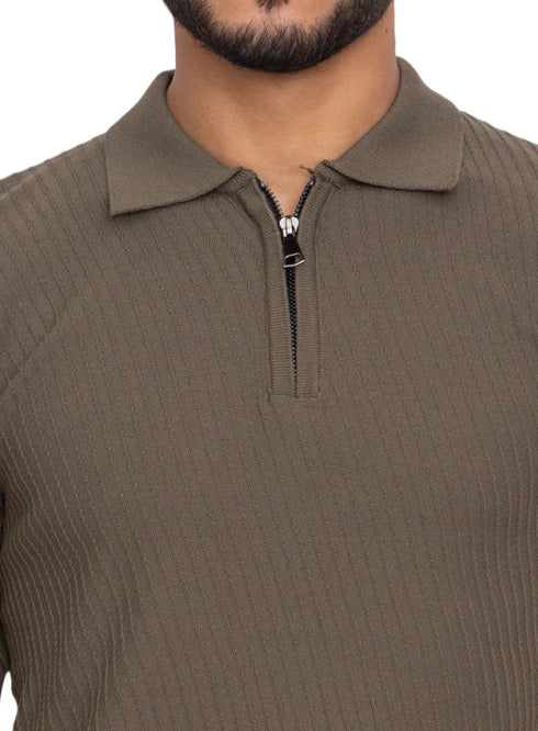 Cilantro Design 01057Knit Polo Neck Zipper - T-Shirt - Khotwh