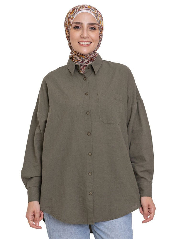 Cilantro Linen Pocket Over Size Shirt - Khotwh