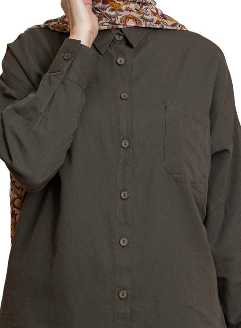 Cilantro Pocket Over Size Linen Shirt - Khotwh