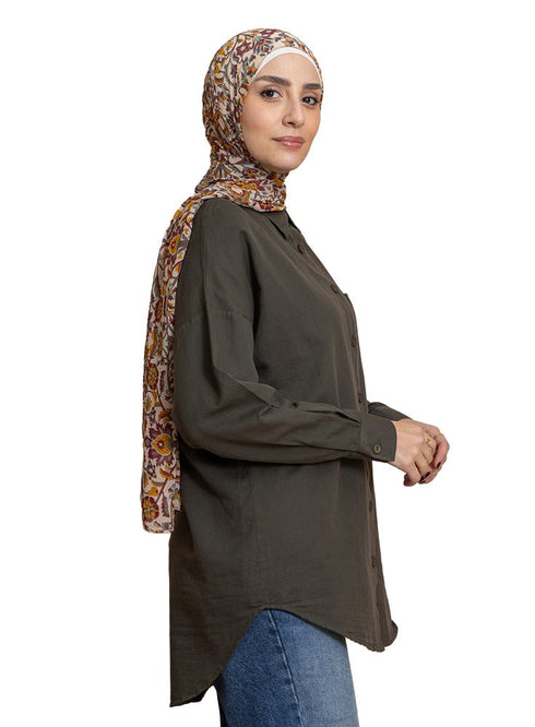 Cilantro Pocket Over Size Linen Shirt - Khotwh