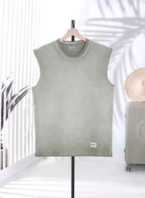 Cilantro Washed Sleeveless T-Shirt - Khotwh