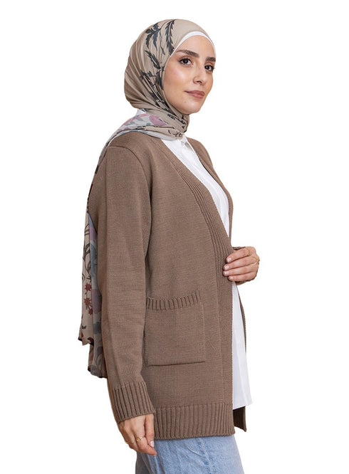 Coffee Basic Pocket Cardigan - Khotwh