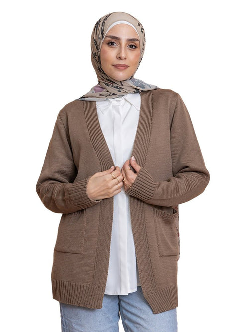 Coffee Basic Pocket Cardigan - Khotwh