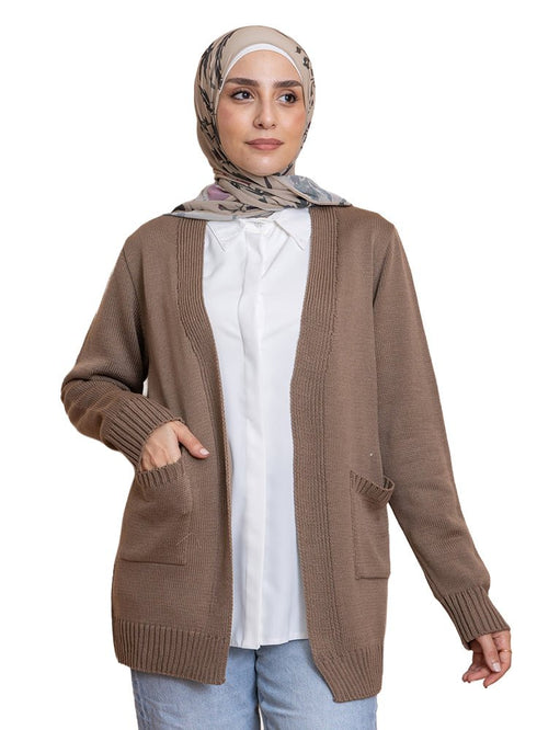 Coffee Basic Pocket Cardigan - Khotwh