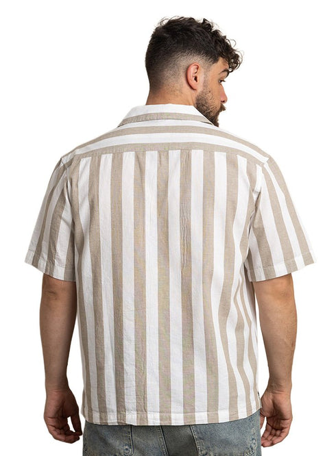 Coffee - Design 6 Striped Tennis Collar Shirt - Khotwh