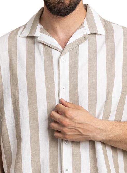 Coffee - Design 6 Striped Tennis Collar Shirt - Khotwh