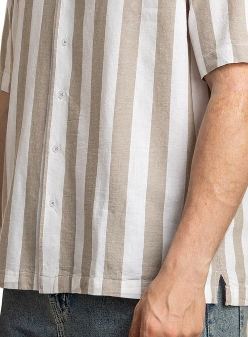 Coffee - Design 6 Striped Tennis Collar Shirt - Khotwh