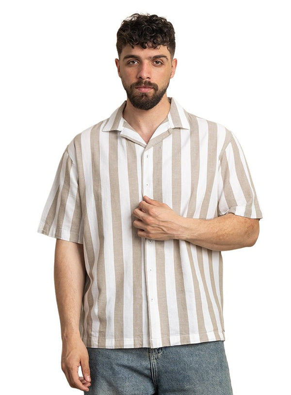 Coffee - Design 6 Striped Tennis Collar Shirt - Khotwh