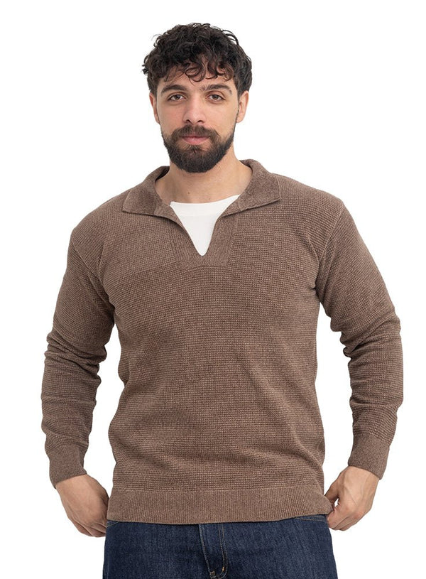 Coffee Double-Layerd Polo Neck Pullover - Khotwh