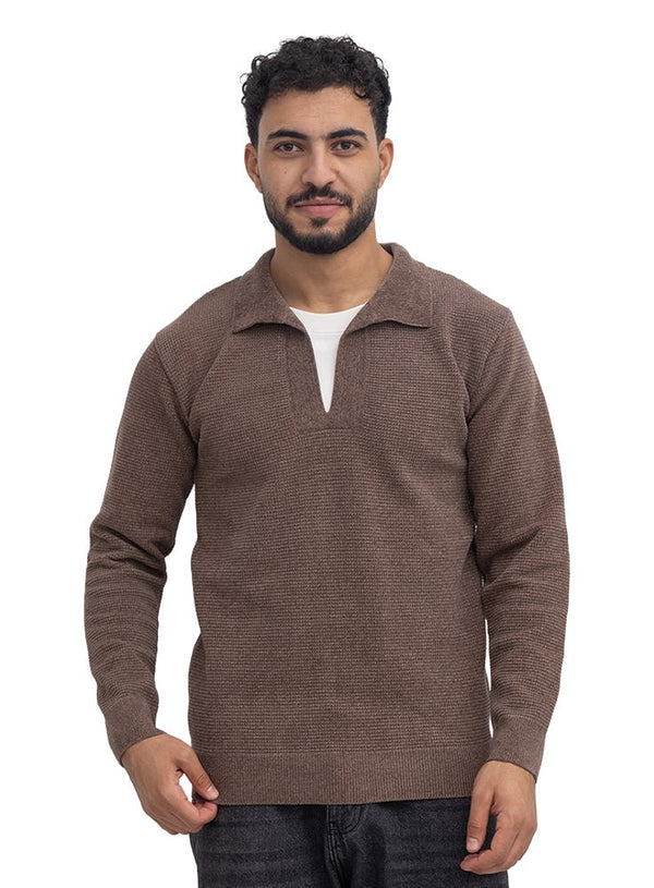 Coffee Double-Layerd Polo Neck Pullover - Khotwh