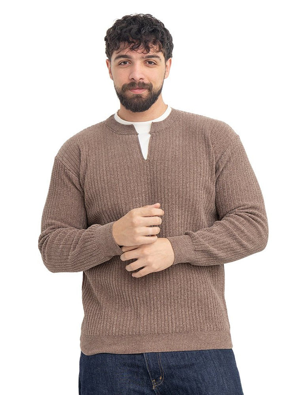 Coffee Double-Layerd Round Pullover - Khotwh