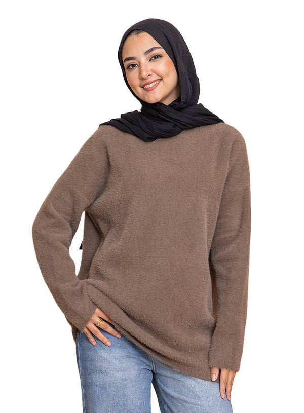 Coffee Fluffy Over Size Pullover - Khotwh