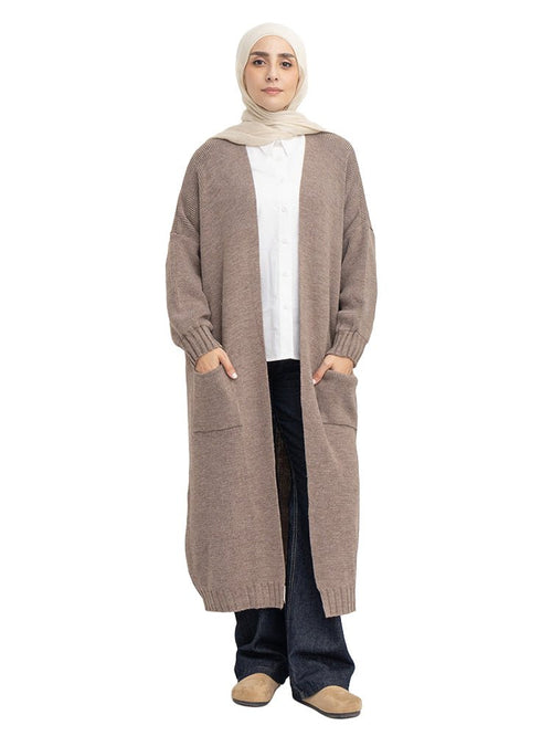 Coffee Knitted-Long Cardigan - Khotwh