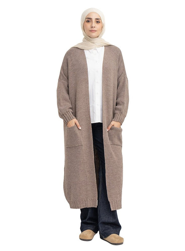 Coffee Knitted-Long Cardigan - Khotwh