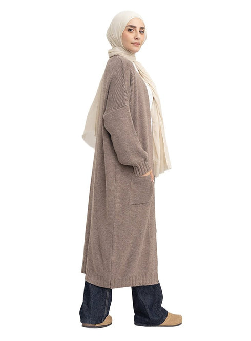 Coffee Knitted-Long Cardigan - Khotwh