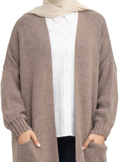 Coffee Knitted-Long Cardigan - Khotwh