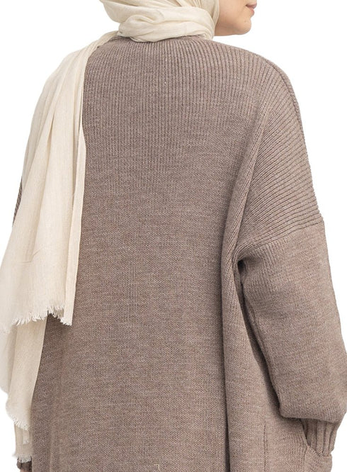 Coffee Knitted-Long Cardigan - Khotwh