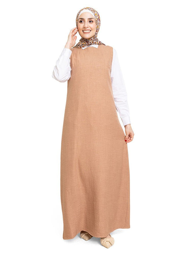 Coffee Linen Sleeveless Dress - Khotwh