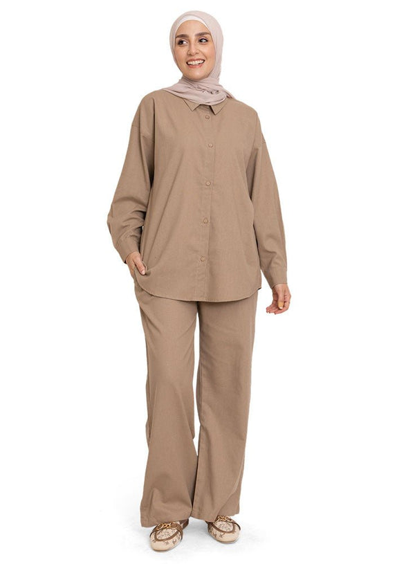 Coffee Linen Suit - Khotwh