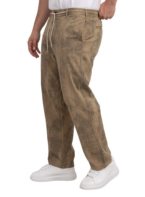 Coffee Printed Gabardine Straight Leg Pants - Khotwh