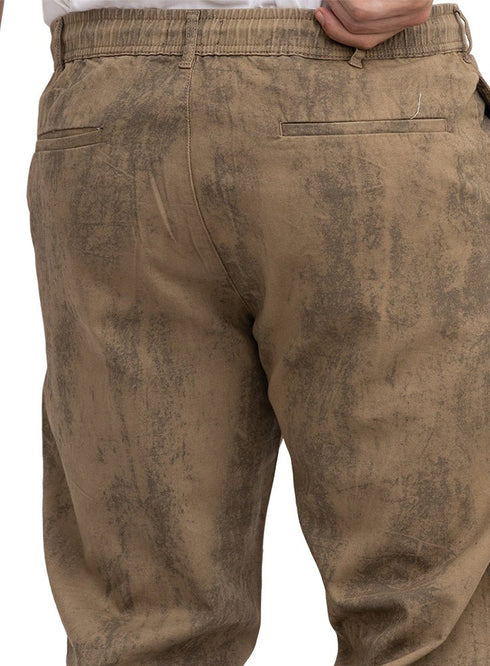 Coffee Printed Gabardine Straight Leg Pants - Khotwh