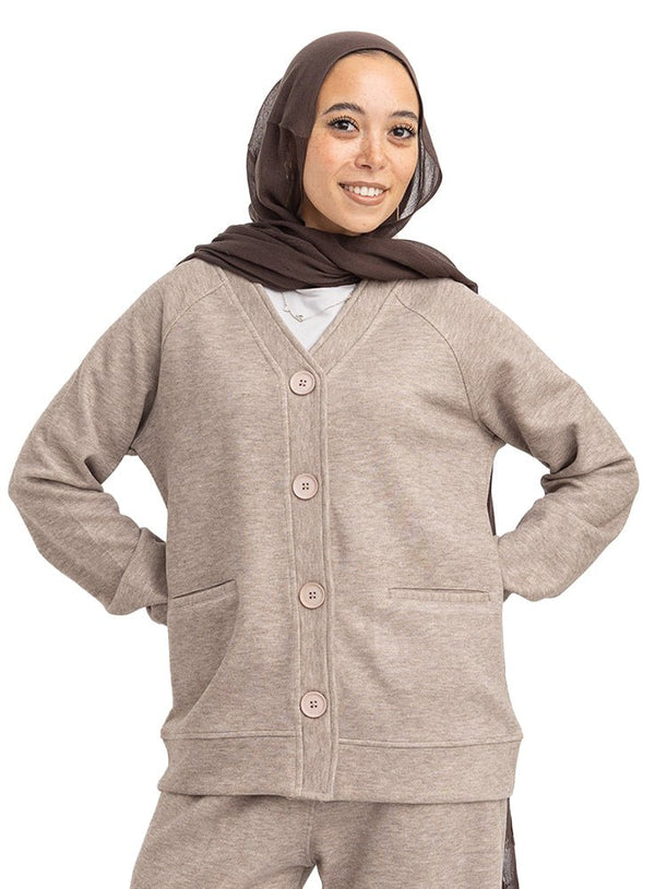 Coffee RD-Button Sweater - Khotwh