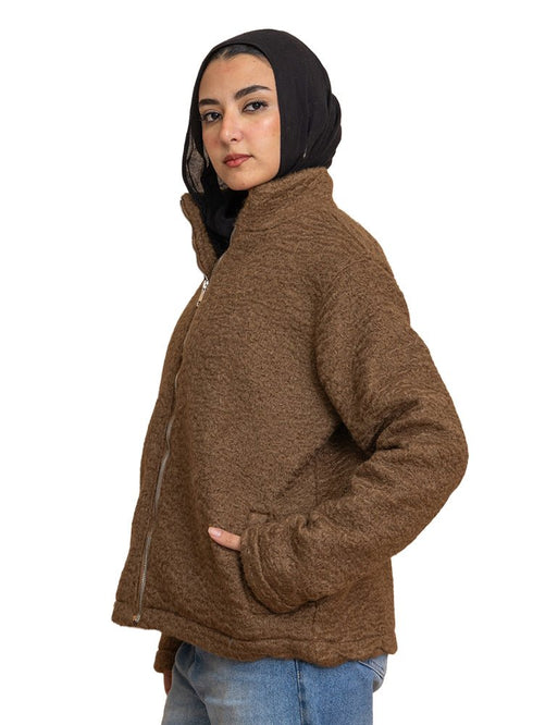 Coffee RD - Faux Fur High Neck Sweater - Khotwh