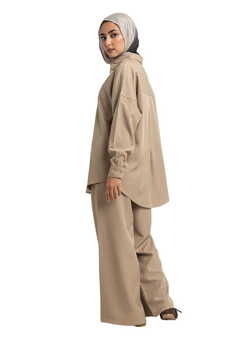 Coffee Striped Suit - Khotwh