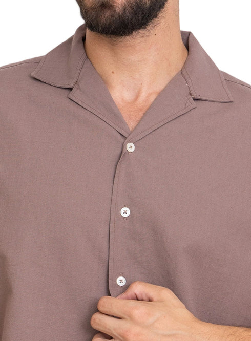 Coffee Tennis Collar Linen Shirt - Khotwh