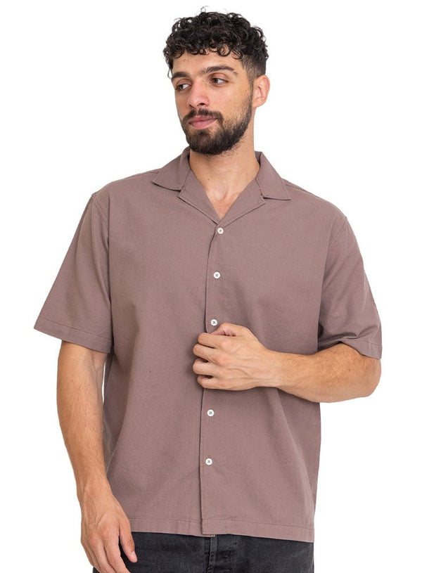 Coffee Tennis Collar Linen Shirt - Khotwh