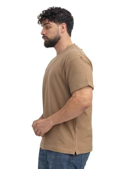 Coffee UpSide Sleeve -Crunchy-Oversize Round T-Shirt - Khotwh