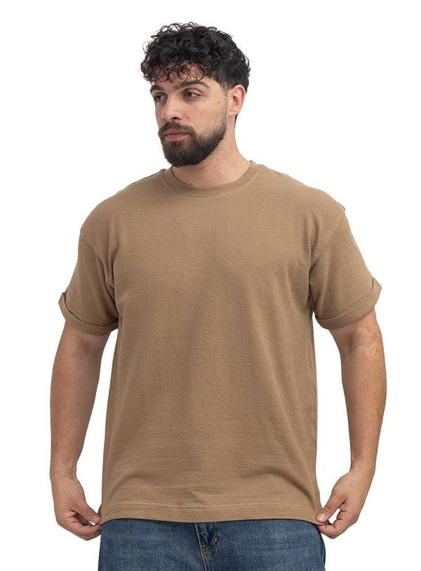 Coffee UpSide Sleeve -Crunchy-Oversize Round T-Shirt - Khotwh