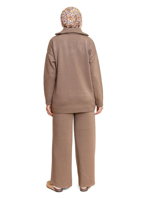 Coffee Zipper knitted Suit - Khotwh
