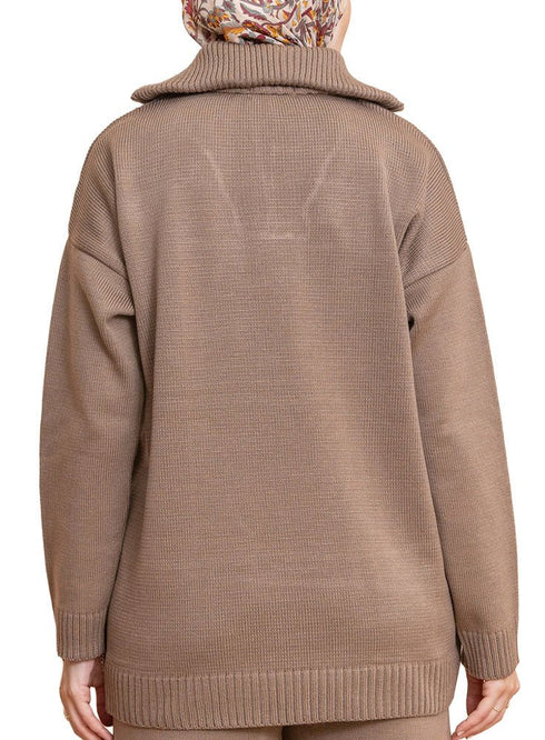 Coffee Zipper knitted Suit - Khotwh