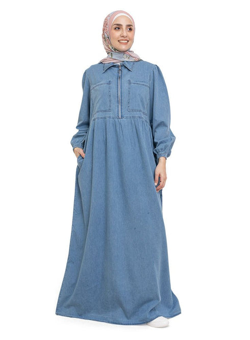Cool Ice Zipper Denim Dress - Khotwh