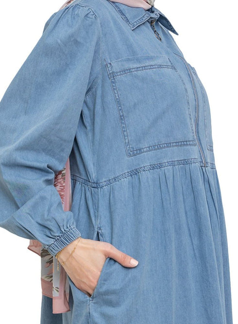 Cool Ice Zipper Denim Dress - Khotwh