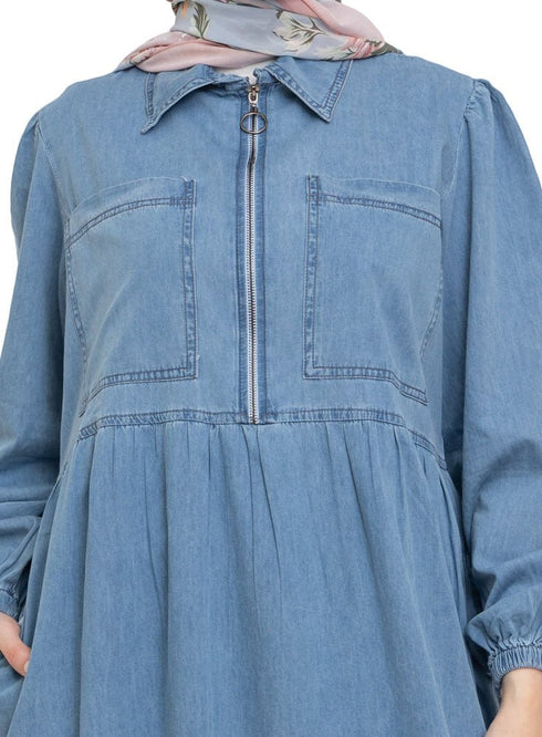 Cool Ice Zipper Denim Dress - Khotwh