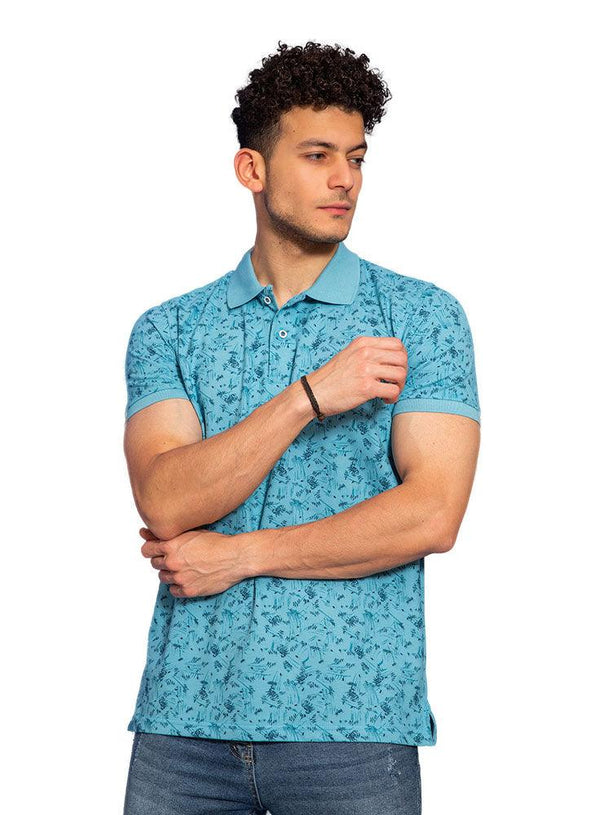 Crab - Deep Aqua Printed Polo - Khotwh