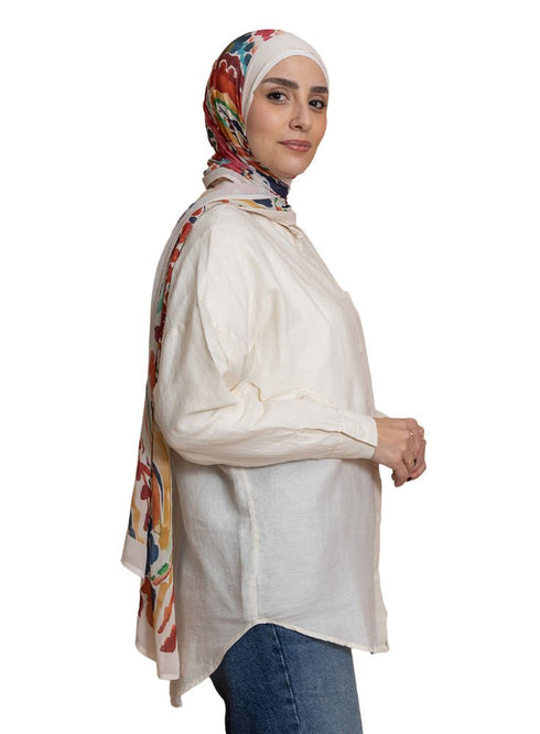 Creamy Pocket Over Size Linen Shirt - Khotwh