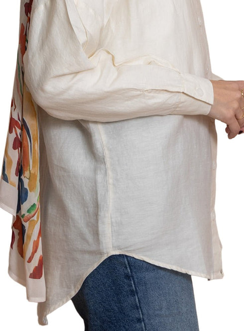 Creamy Pocket Over Size Linen Shirt - Khotwh