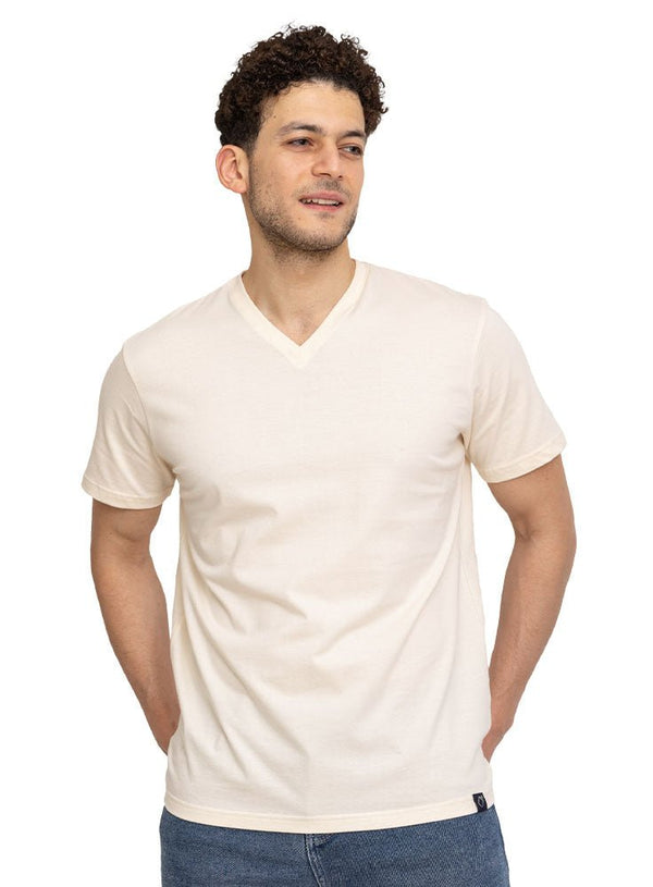 Creamy V - neck T-Shirt - Khotwh