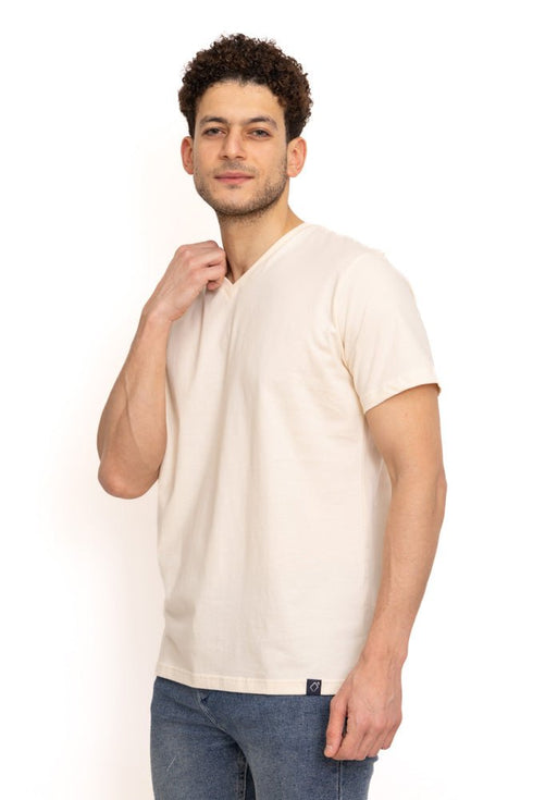 Creamy V - neck T-Shirt - Khotwh