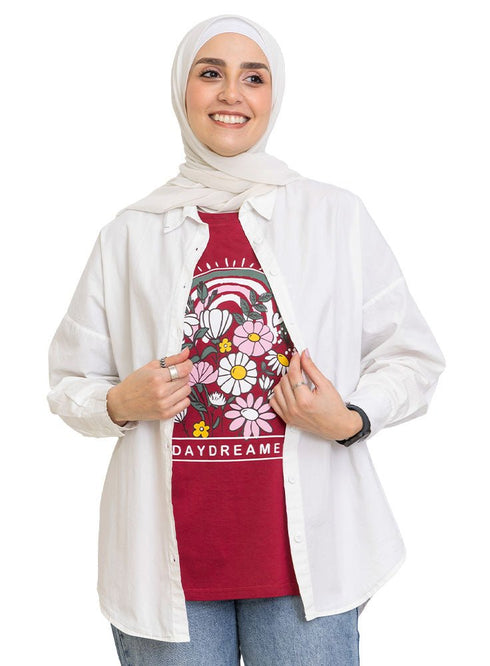 Crimson Printed O.S Short - Sleeve Design 2 - Khotwh