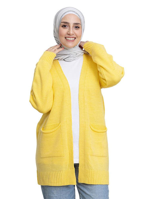 Cyber Yellow E - Basic Pocket Cardigan - Khotwh