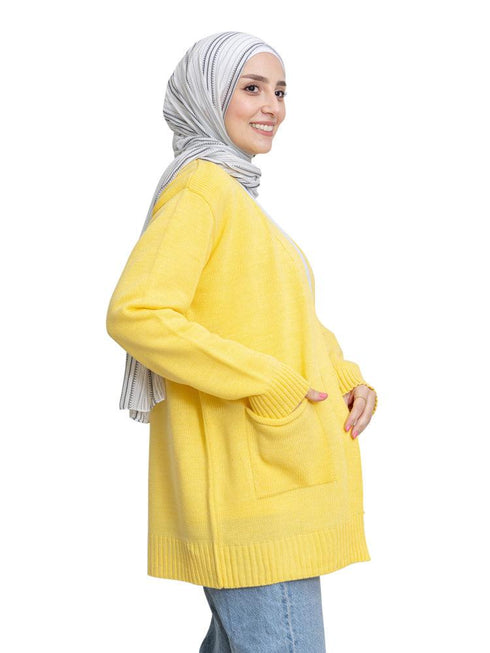 Cyber Yellow E - Basic Pocket Cardigan - Khotwh