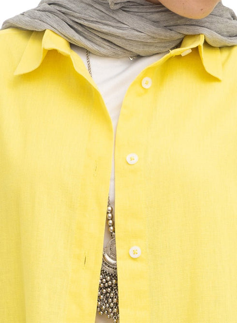 Cyber Yellow Linen Dress Shirt - Khotwh